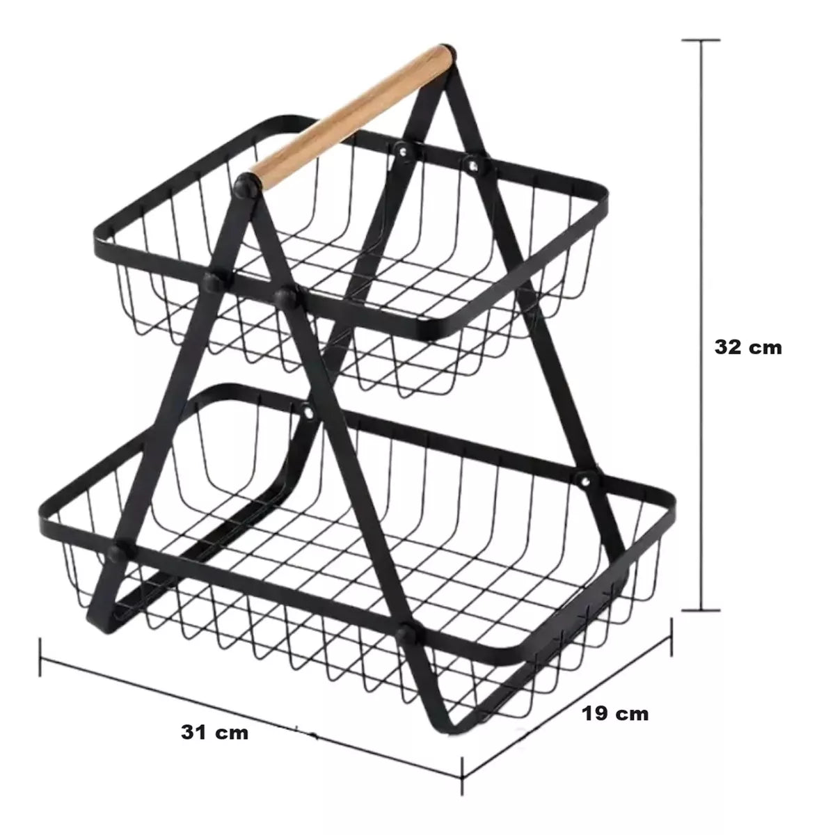 Cesta Metálica de 2 Niveles con Mango de Madera
